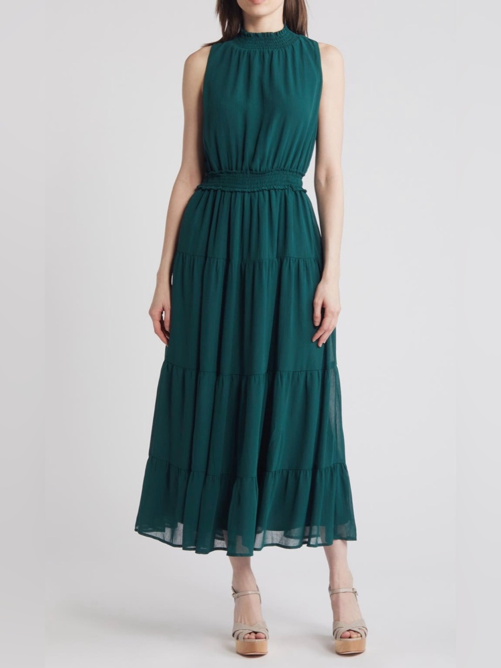 Lost & Wander Downtown Lights Sleeveless Maxi Dress in Green